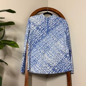 Ibkul LARGE Blue White 1/4 Zip Mock Neck Cooling Mesh Underarms Athletic Top